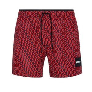 New HUGO LOGO-PRINT QUICK-DRYING SWIM SHORTS WITH BRANDED LABEL Swim ShortsLarge
